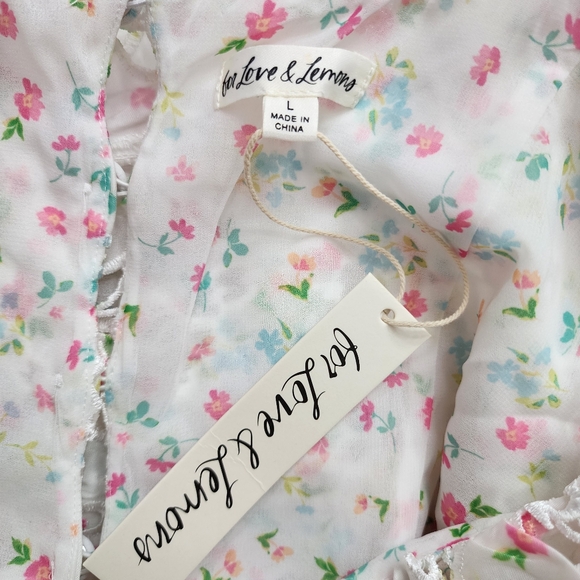 For Love & Lemons Magnolia Floral Lasercut Puff Sleeve Mini Dress Large Feminine - Picture 16 of 16